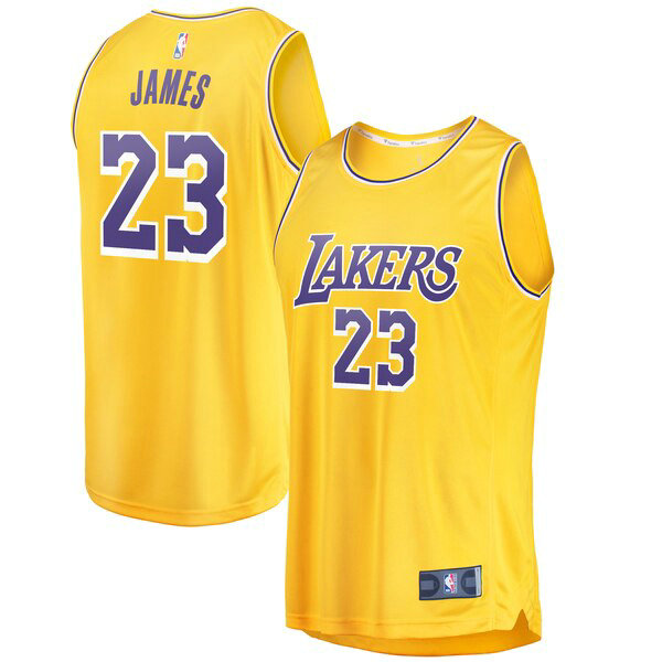 Maillot Los Angeles Lakers Homme LeBron James 23 Icon Edition Jaune